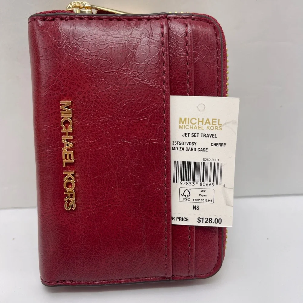 MICHAEL KORS Jet Set Medium Distressed Zip Around Card Case
Cherry 
NWT - Picture 15 of 16